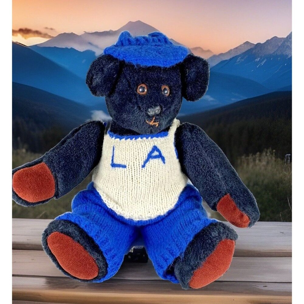 Plush bear Los Angeles Dodgers Knit Outfit.  18" Vintage 1980s handmade